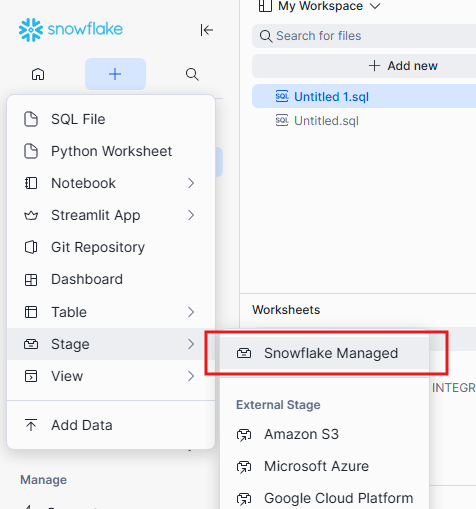 Create an internal stage in snowflake